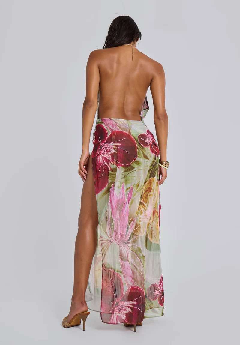 Dahlia Hand-Beaded Backless Chiffon Maxi Dress - Jaded London