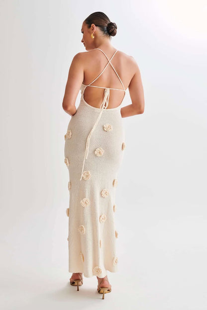 suki crochet maxi dress with flowers Suki Knit Maxi Dress With Flowers by Meshki